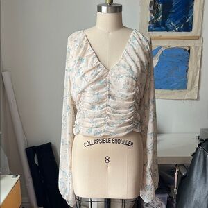 Floral V-Neck Ruched Blouse
